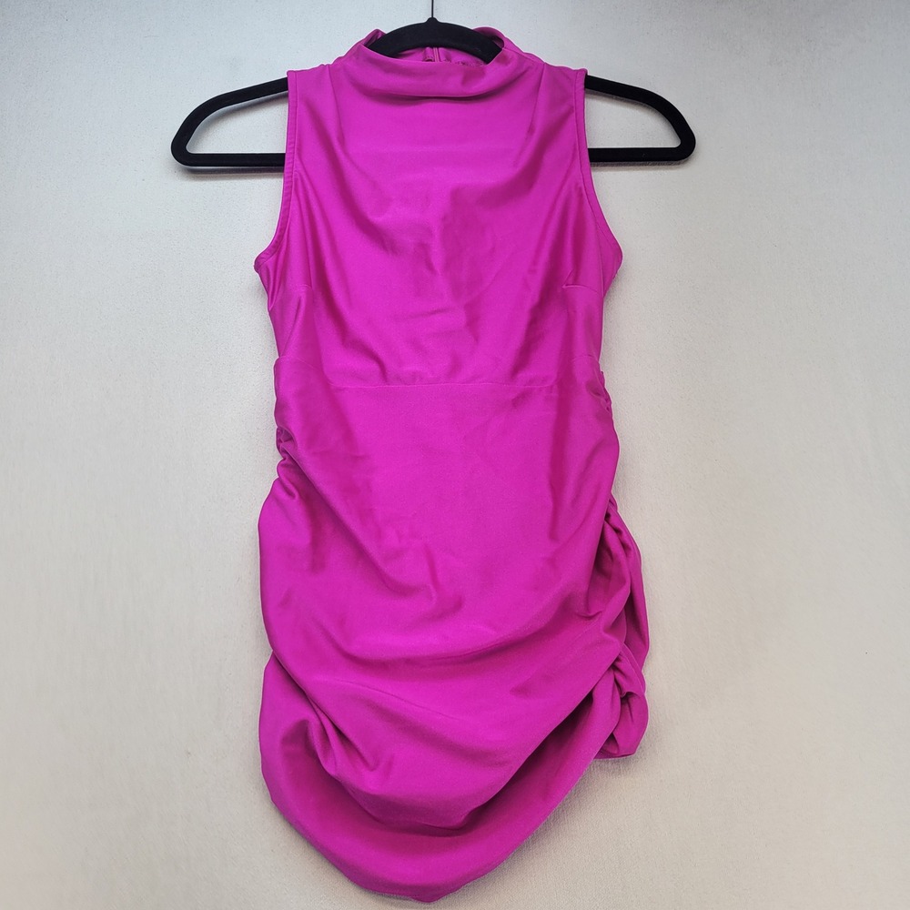 Windsor Bodycon Mini Dress Womens Small Pink Ruched Mock Neck Club Sleeveless